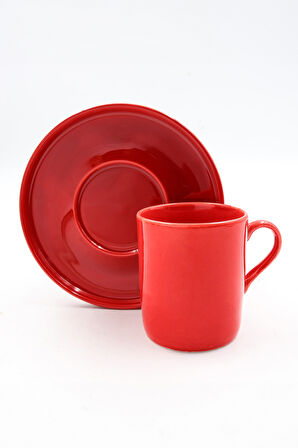 Siyah Çerçeve & Parlak Kırmızı Fincan & Kahve Su Kadehi & Puantiyeli Fular Hediye Seti