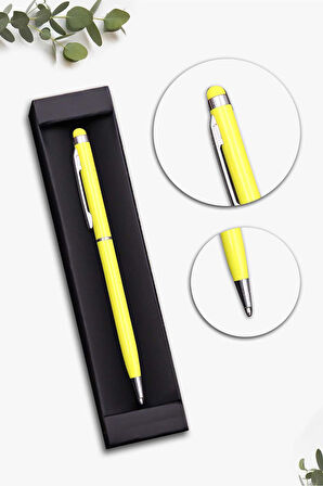 Yeşil Çiçekli Defter & Dikişli Mini Not Defteri & Fosforlu Kalem & Sarı Renk Touch Pen Hediye Seti