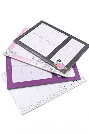 Konfeti Defter & Dikişli Mini Not Defteri & Haftalık Planner & Makaron Fosforlu Kalem Hediye Seti