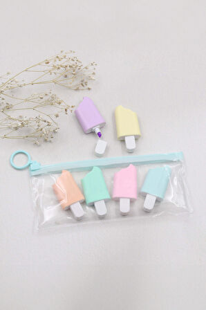 Yeşil Çiçekli Defter & 6'lı Dondurma Fosforlu Kalem & Desenli Şeffaf Kalemlik & Bloknot Hediye Seti