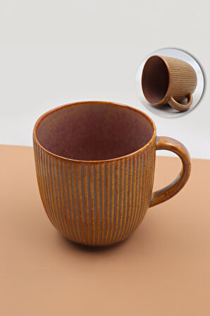 Mini Not Defteri & Kaplan Gözü Bileklik & Turuncu Çizgili Porselen Kupa Hediye Seti