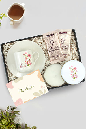 Fincan & Tasarım Beyaz Metal Kutulu Mum & 2'li Tek İçimlik Mehmet Efendi Türk Kahvesi Hediye Seti