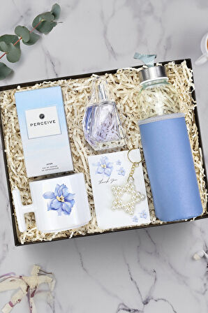 T kupa & Deri Kılıflı Su Matarası & Perceive Kadın Parfüm & İnci Yıldız Anahtarlık Hediye Seti