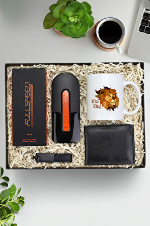 Baskılı Kupa & Erkek Parfüm & Siyah Cüzdan & Siyah Anahtarlık Hediye Seti