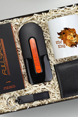 Baskılı Kupa & Erkek Parfüm & Siyah Cüzdan & Siyah Anahtarlık Hediye Seti