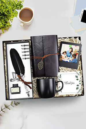 İnstagram Çerçeve & Tüylü Kalem & Deri Vintage Anı Defteri & Kupa Öğretmenler Günü Hediye Seti