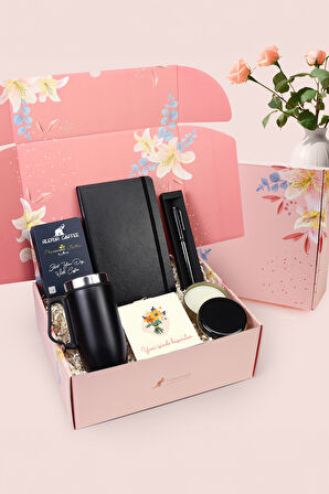 Kulplu 280 ml Çelik Termos & Defter & Kalem & Filtre Kahve & Mum Hediye Seti