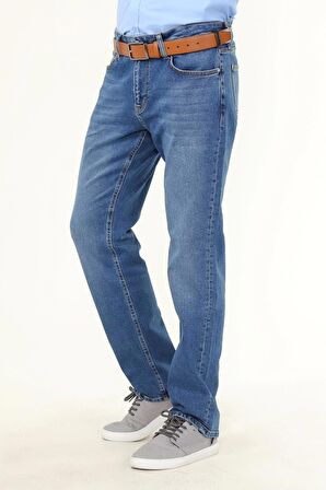 ERKEK DAR PAÇA TAŞLANMIŞ JEAN MAVİ KOT PANTOLON