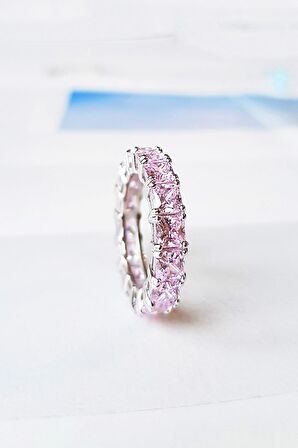 İTHAL FANCY KESİM DIAMOND CUT PINK TAMTUR GÜMÜŞ YÜZÜK 