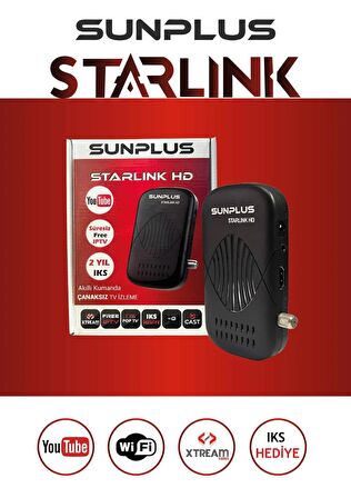 Sunplus Starlink Turbo HD 2024 Çanaklı-Çanaksız Wi-fi Dahil Full Hd Sınırsız Sinema Paketli Uydu Alıcısı