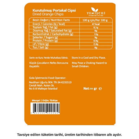 Kurutulmuş Portakal Cipsi – Doğal Meyve Atıştırmalığı (200 gr)