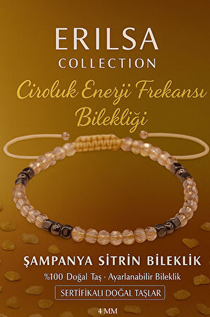Sertifikalı Şampanya Sitrin Bereket ve Ciro Enerji Frekansı Bilekliği - 4 mm