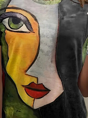 Yonca Moda Evi Kadın Kısa Kollu Yüz Baskılı Süprem T-shirt