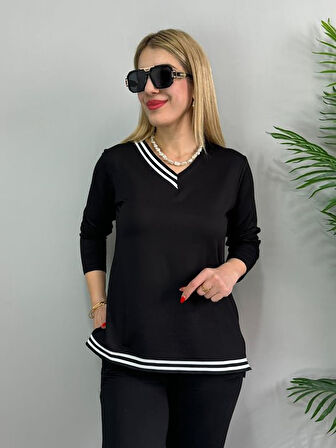 Yonca Moda Evi Kadın Yeni Sezon Uzun Kollu Ribana Detay Ikili Takım