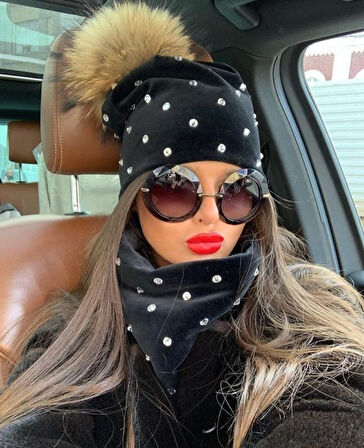 Yonca Moda Evi Kadın Taş Detay Boyunluk Ve Bere Takım