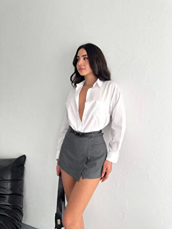 Yonca Moda Evi Şortlu Etek - Gri