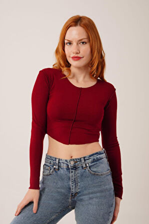 Yonca Moda Evi Ters Dikişli Basic Bordo Body Bluz