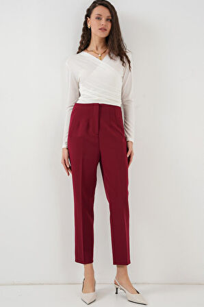 Yonca Moda Evi 6650 Yüksek Bel Kumaş Pantolon - Bordo