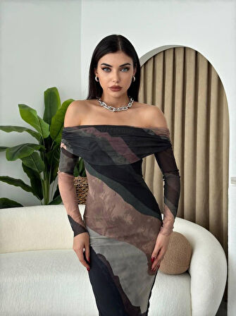 Yonca Moda Evi Sevilla Madonna Yaka Tül Elbise