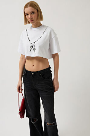 Yonca Moda Evi Baskılı Crop T-Shirt