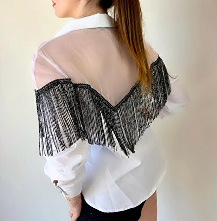 Yonca Moda Evi Kadın Püskül Detay Poplin Gömlek Bluz Fırsat Ürün