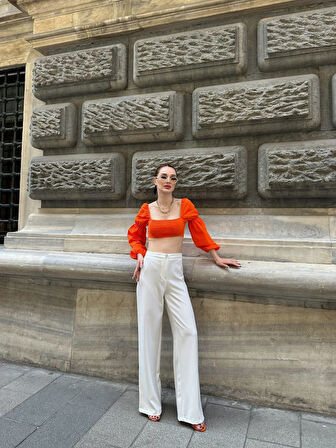 Yonca Moda Evi Yüksek Bel Palazzo Metal Düğme  Pantolon
