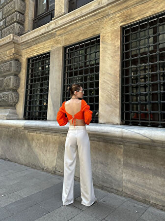 Yonca Moda Evi Yüksek Bel Palazzo Metal Düğme  Pantolon