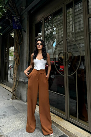 Yonca Moda Evi PALAZZO PANTOLON - Kahverengi