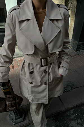Yonca Moda Evi TRENCH KISA ŞANEL BOY - Taş