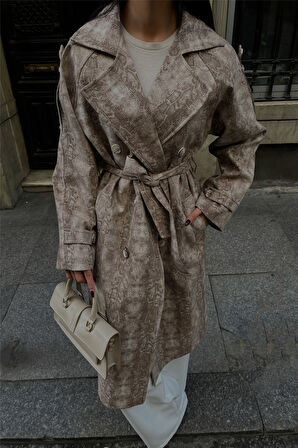 Yonca Moda Evi YILAN DESEN TRENCH - Bej