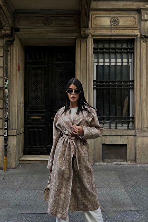 Yonca Moda Evi YILAN DESEN TRENCH - Bej