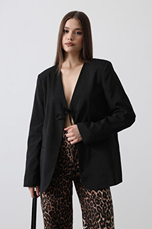 Yonca Moda Evi Önü Bağlamalı Blazer Ceket - Siyah