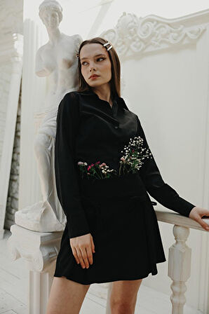 Yonca Moda Evi Kurdela Detaylı Mini Etek - Siyah