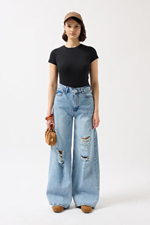 Yonca Moda Evi Likralı Basic T-Shirt