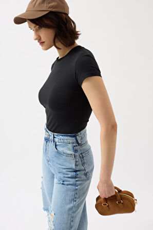 Yonca Moda Evi Likralı Basic T-Shirt