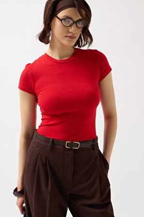 Yonca Moda Evi Likralı Basic T-Shirt