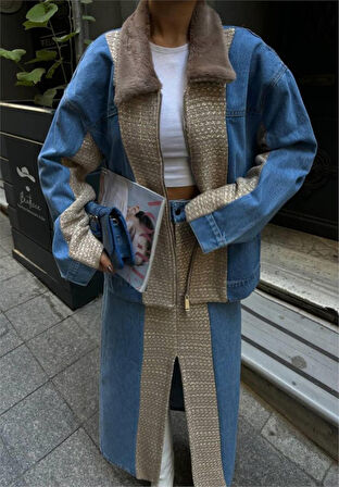 Yonca Moda Evi CHANEL GARNİLİ KOT MONT - Bej