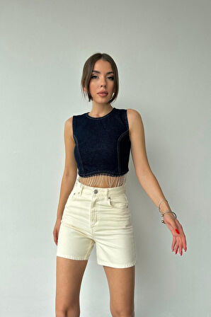 Yonca Moda Evi Mavi Altı Zincirli Bluz