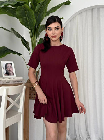 Yonca Moda Evi Crem Pliseli Elbise