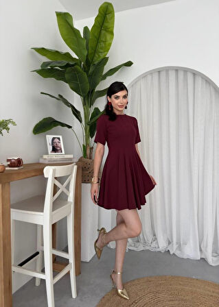 Yonca Moda Evi Crem Pliseli Elbise
