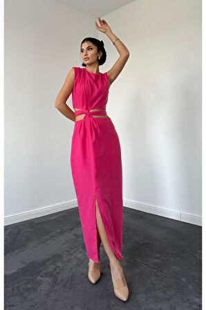 Yonca Moda Evi Fuşya Kuşaklı Crop Ve Etek Takım