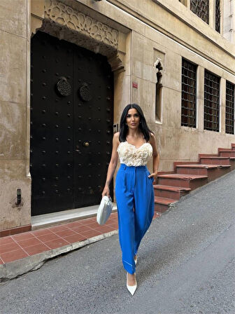 Yonca Moda Evi PAÇASI CIRTLI PANTOLON - Mavi