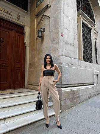 Yonca Moda Evi PAÇASI CIRTLI PANTOLON - Bej
