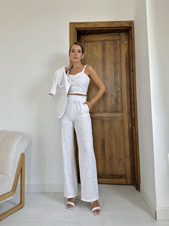 Yonca Moda Evi Ekru Askılı Büstiyer Ceket Ve Pantolon Takım