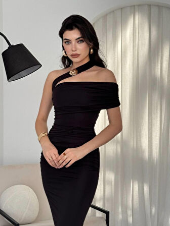 Yonca Moda Evi Reta Çapraz Omuz Elbise