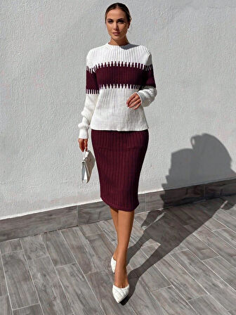 Yonca Moda Evi Kadın Uzun Kollu Triko Etekli Takım