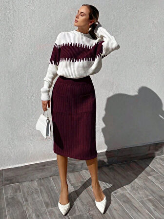 Yonca Moda Evi Kadın Uzun Kollu Triko Etekli Takım
