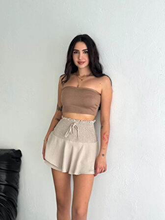 Yonca Moda Evi Ayrobin Şortlu Etek - Bej