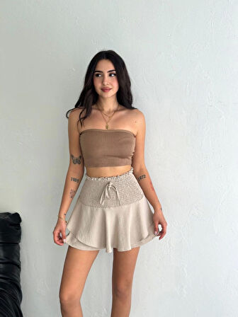 Yonca Moda Evi Ayrobin Şortlu Etek - Bej