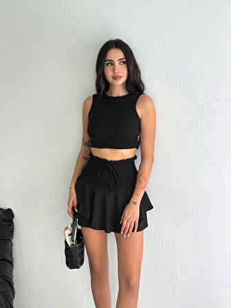 Yonca Moda Evi Ayrobin Şortlu Etek - Siyah